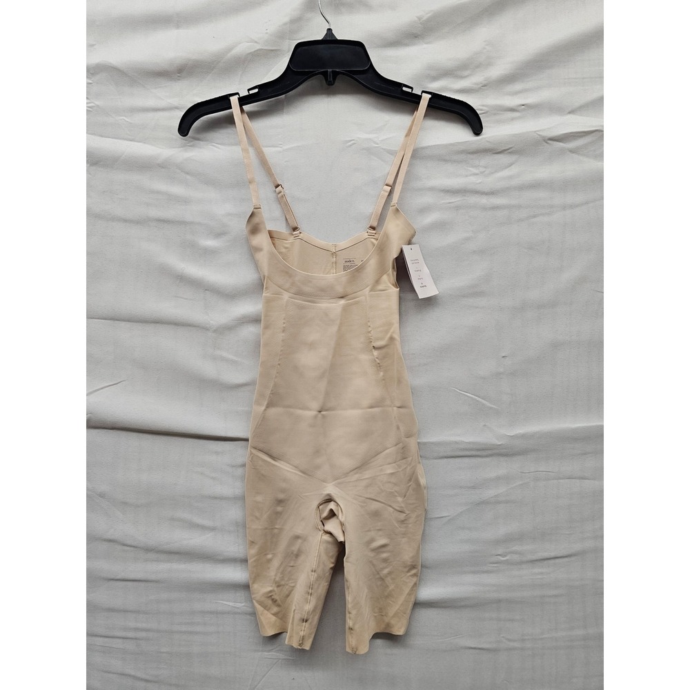Auden Womens Open Bust Mid-Thigh Bodysuit Beige Nylon Blend Shaping Size XS